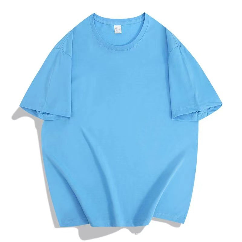 Sky Blue plain crew-neck t-shirt, flat lay, front view