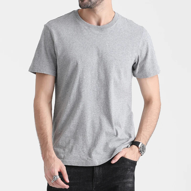 Light Grey plain crew-neck t-shirt, front view