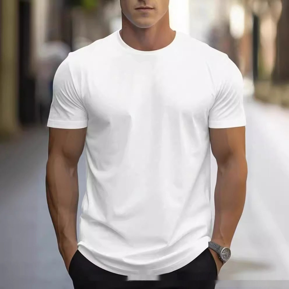 White plain crew-neck t-shirt, worn by a model, front view